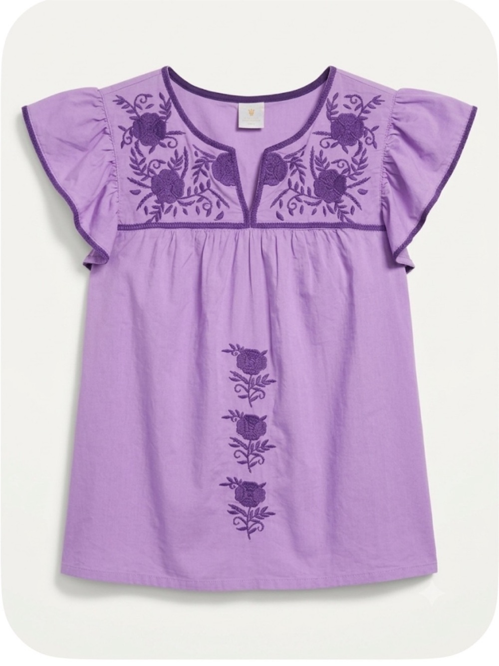 J. Marie Lilac Embroidered Flutter Sleeve Top